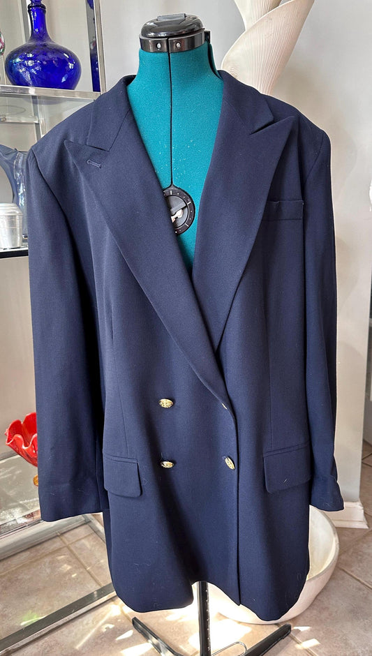 Vintage 1990s Lauren Ralph Lauren Navy Double Breasted Wool Blazer – Women’s Size 22