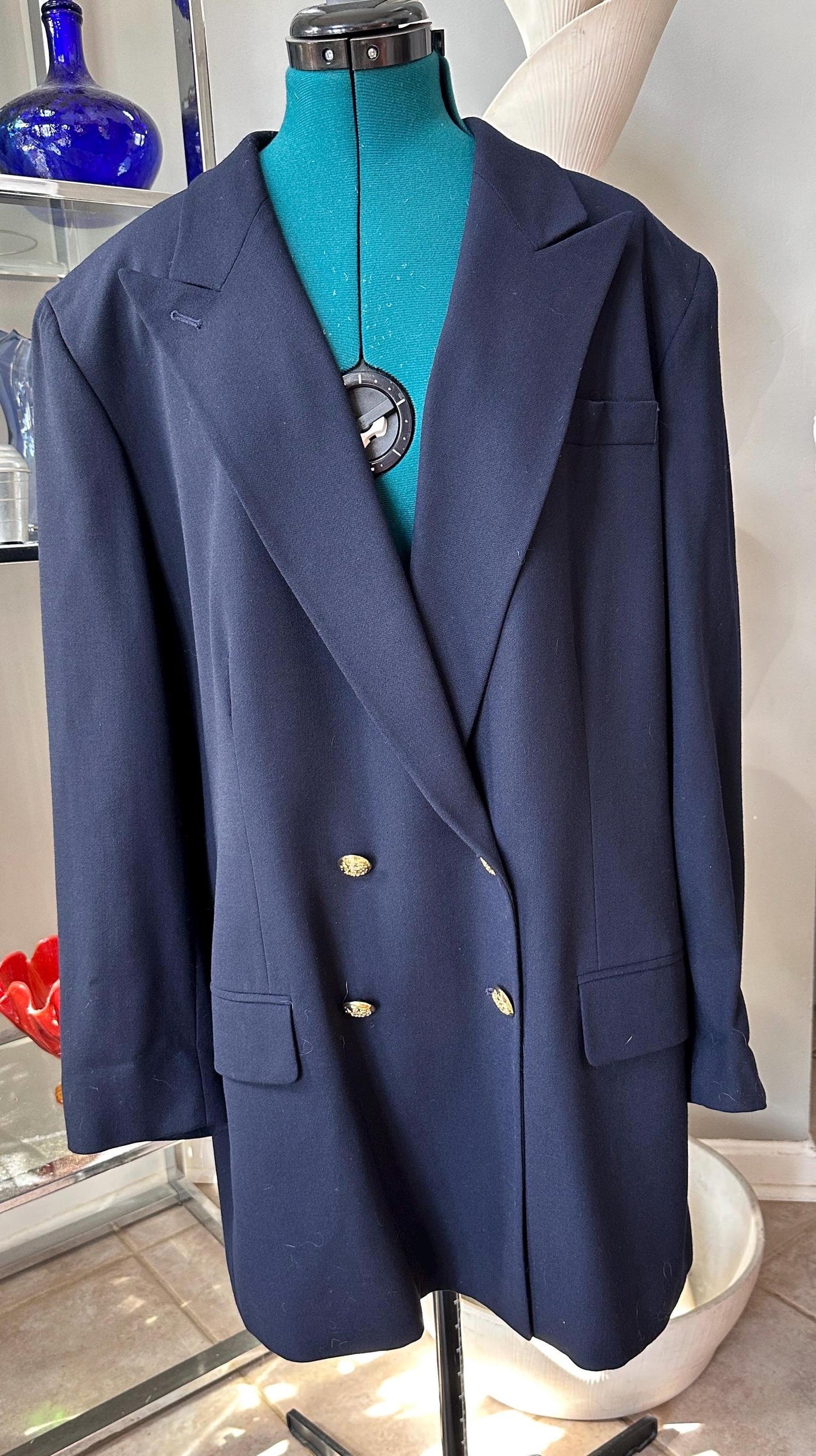 Vintage 1990s Lauren Ralph Lauren Navy Double Breasted Wool Blazer – Women’s Size 22