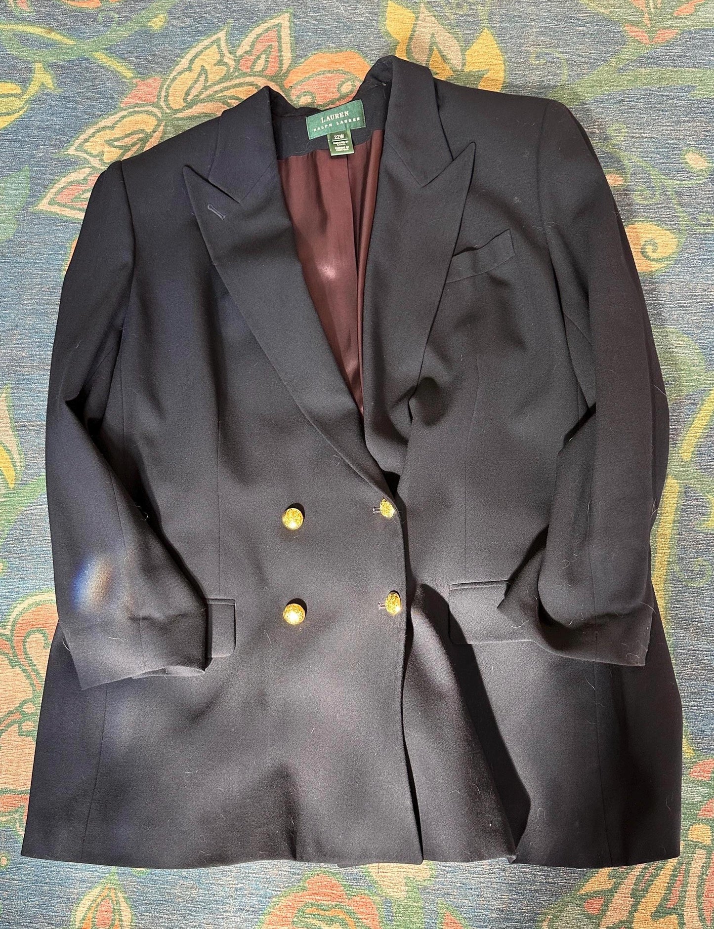 Vintage 1990s Lauren Ralph Lauren Navy Double Breasted Wool Blazer – Women’s Size 22