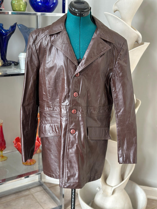 1970s Brown Leather Trench Coat | Men's Small | Fight Club Style Jacket