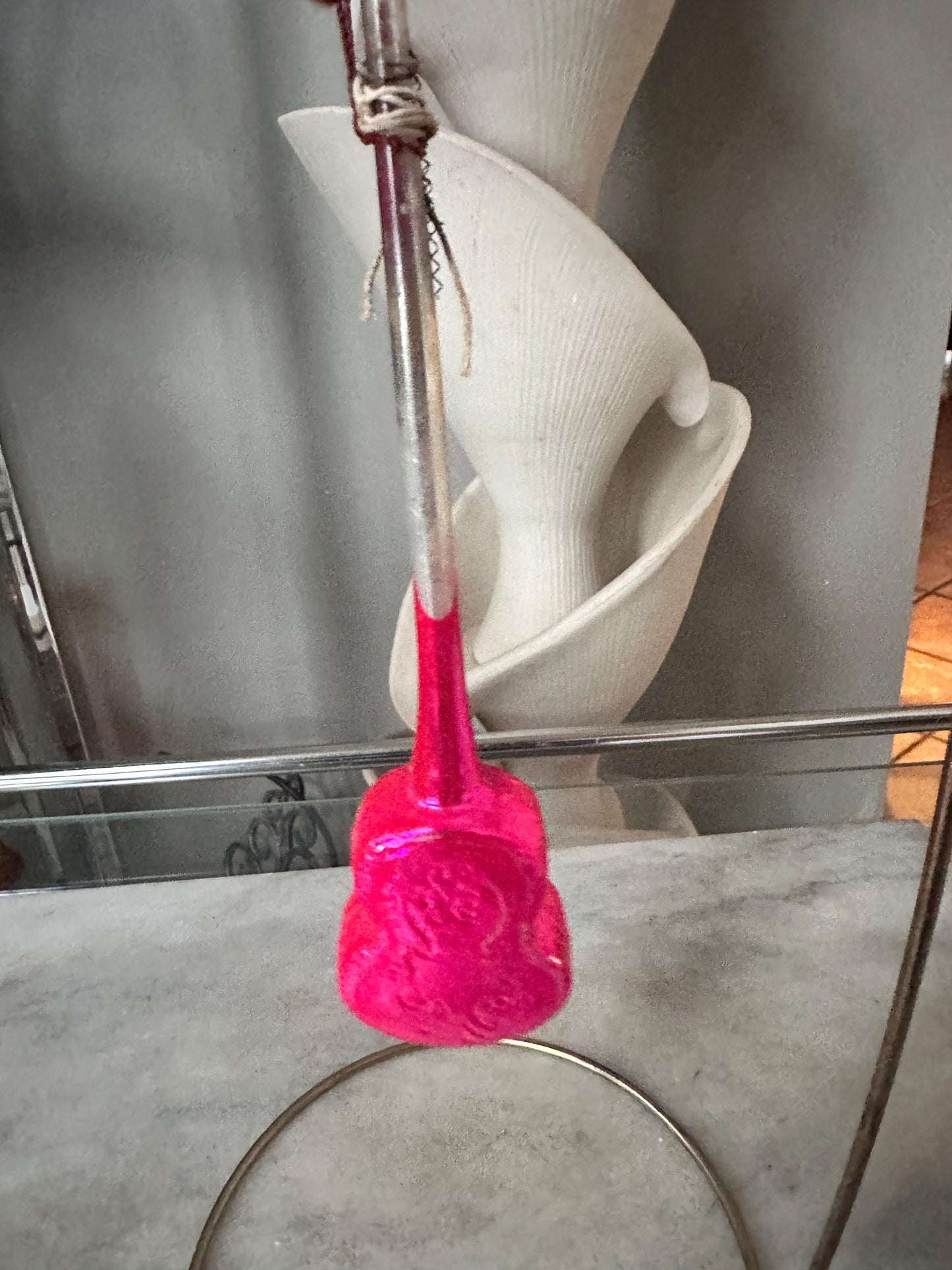 Vintage German Hand-Blown Glass Guitar Ornament | Fuchsia Holiday Tree Trim