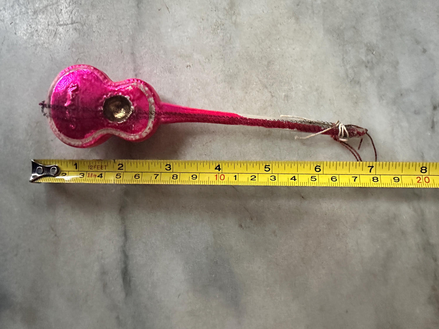 Vintage German Hand-Blown Glass Guitar Ornament | Fuchsia Holiday Tree Trim