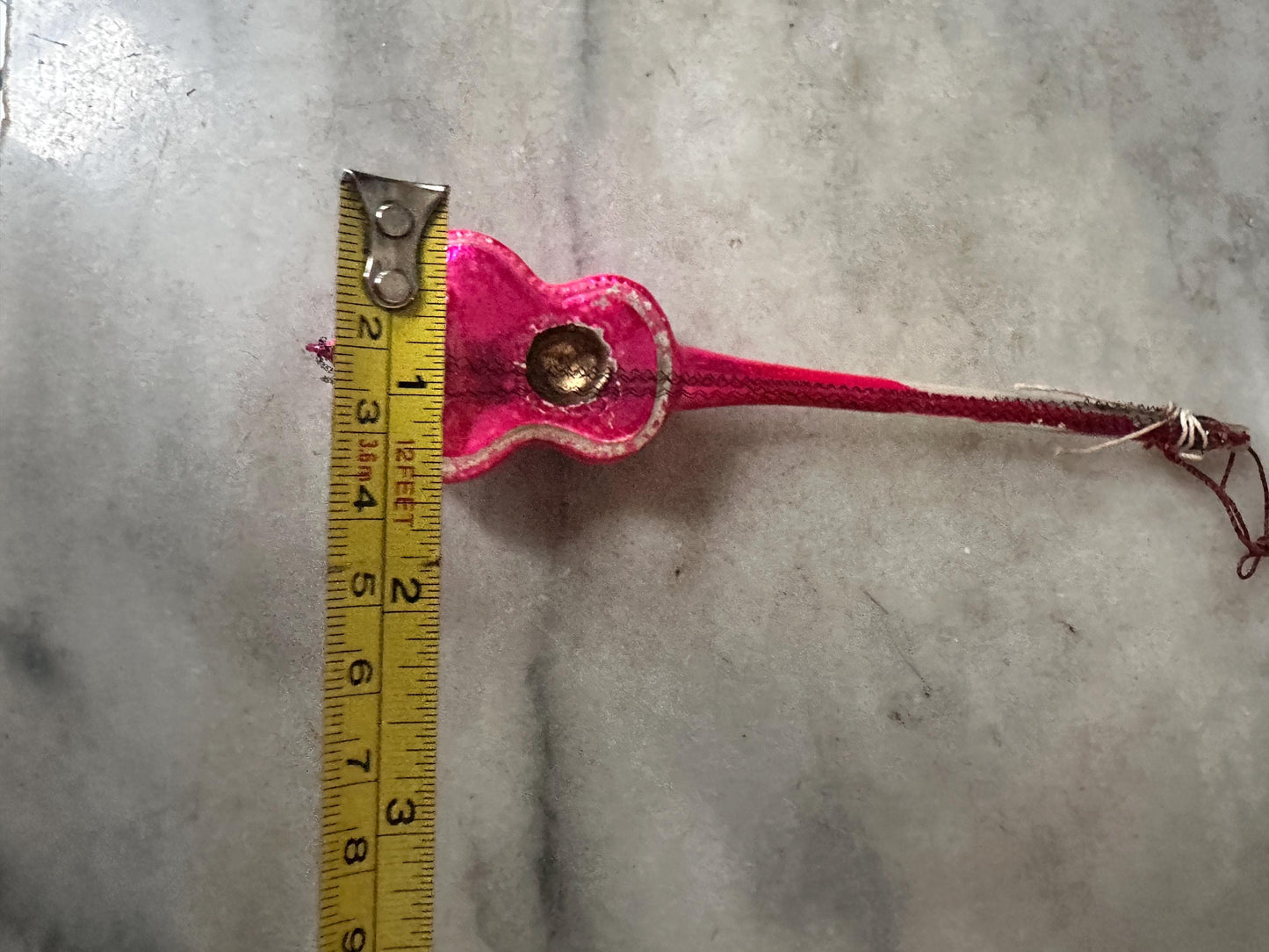 Vintage German Hand-Blown Glass Guitar Ornament | Fuchsia Holiday Tree Trim