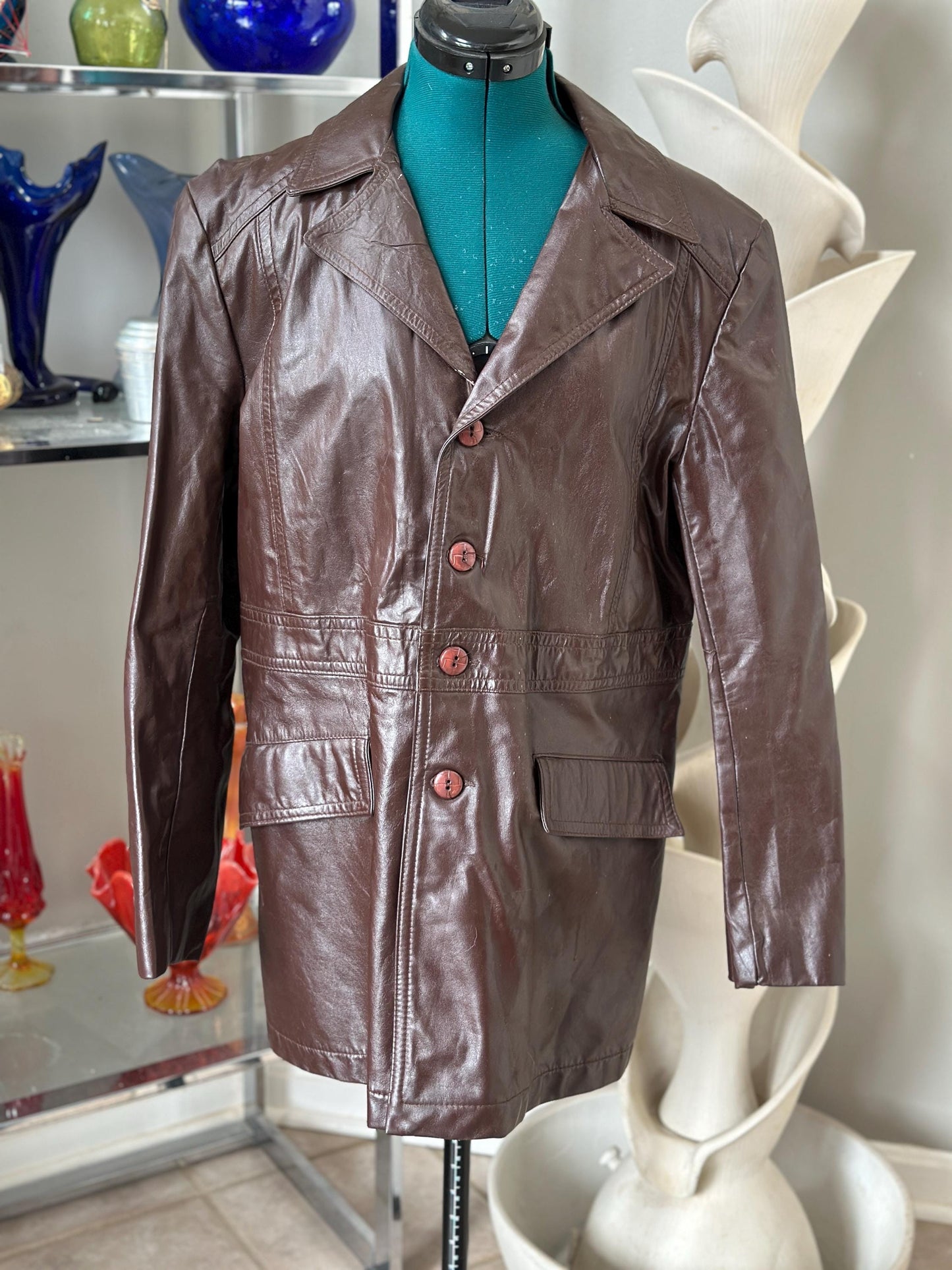 1970s Brown Leather Trench Coat | Men's Small | Fight Club Style Jacket