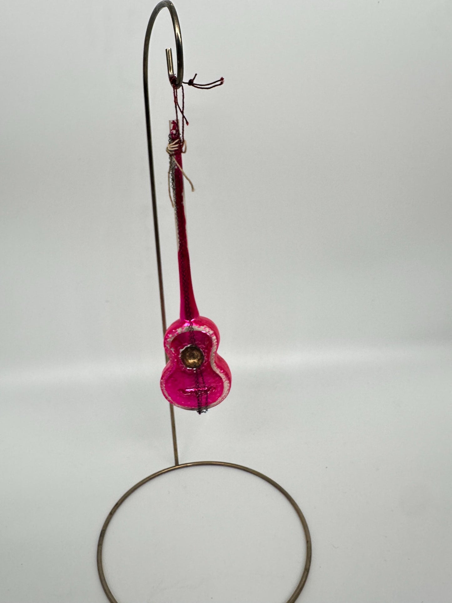 Vintage German Hand-Blown Glass Guitar Ornament | Fuchsia Holiday Tree Trim