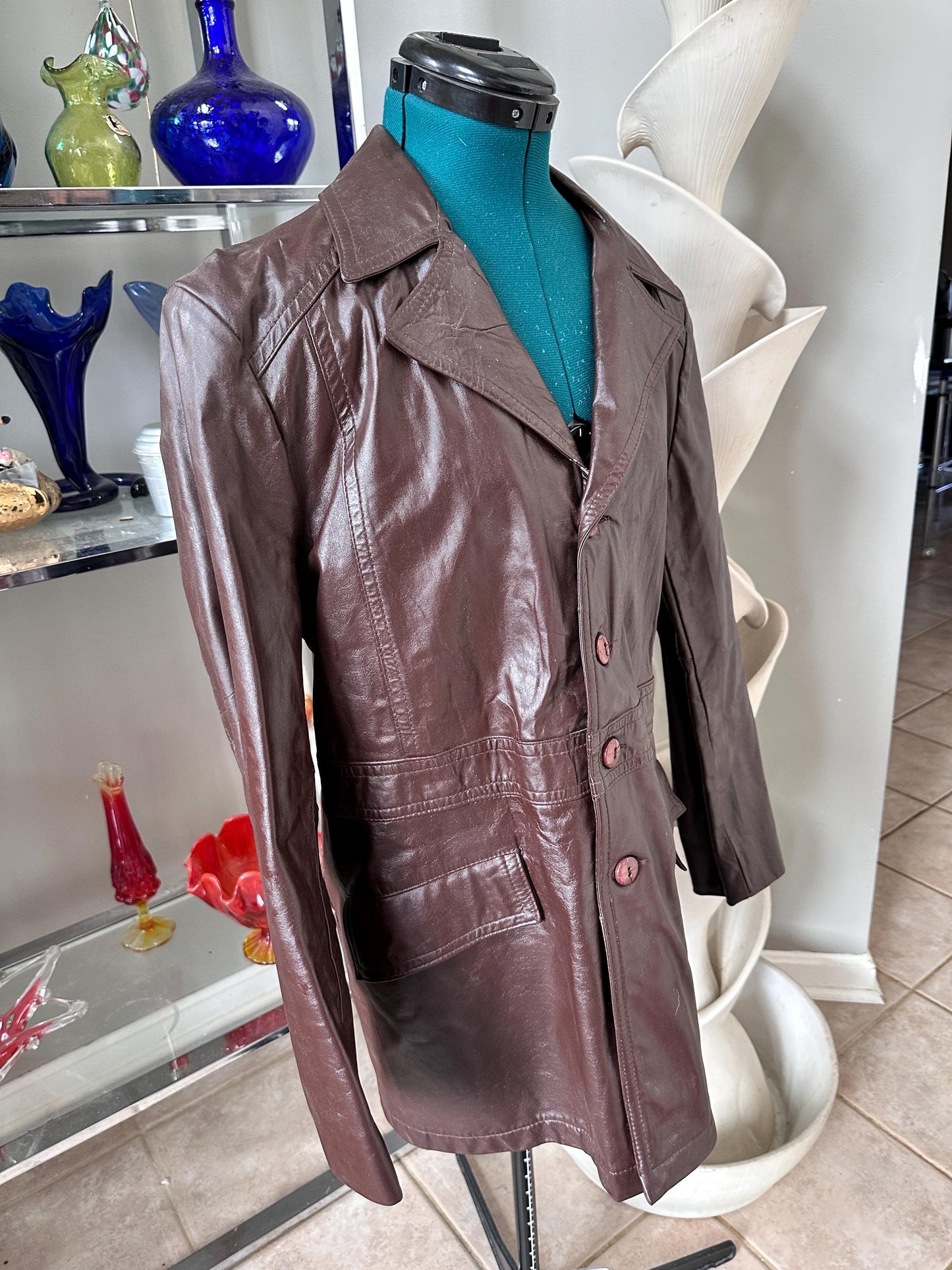 1970s Brown Leather Trench Coat | Men's Small | Fight Club Style Jacket