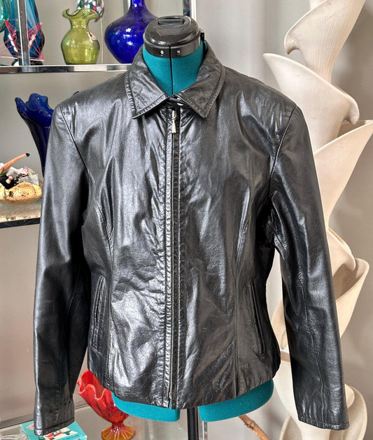 Vintage 1990s Wilsons Leather Black Leather Jacket | Women’s Size Large | Classic Moto Style