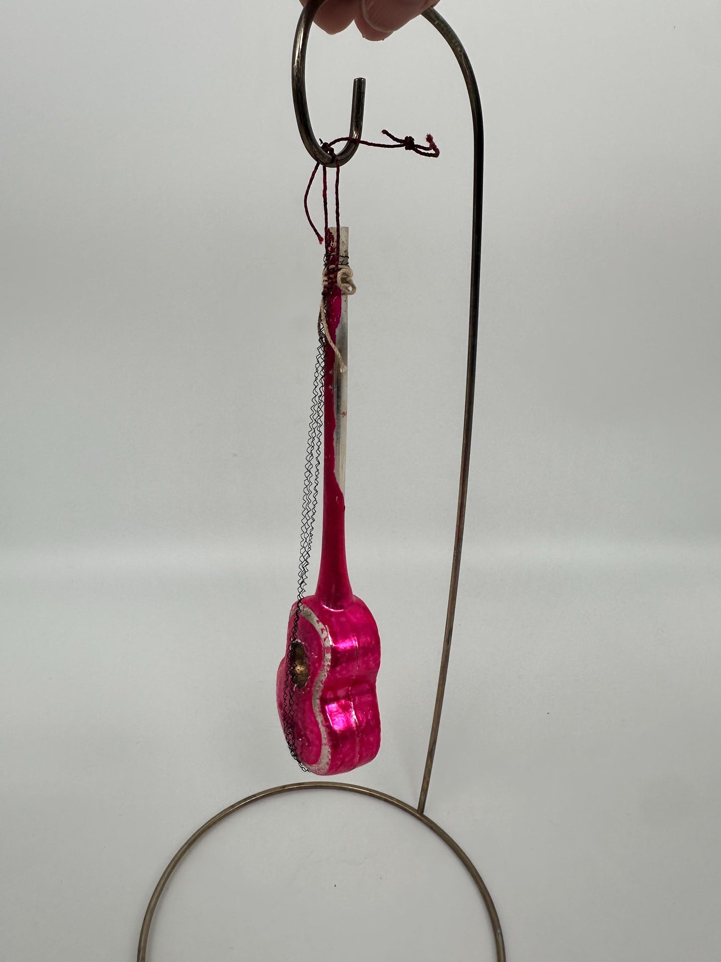 Vintage German Hand-Blown Glass Guitar Ornament | Fuchsia Holiday Tree Trim