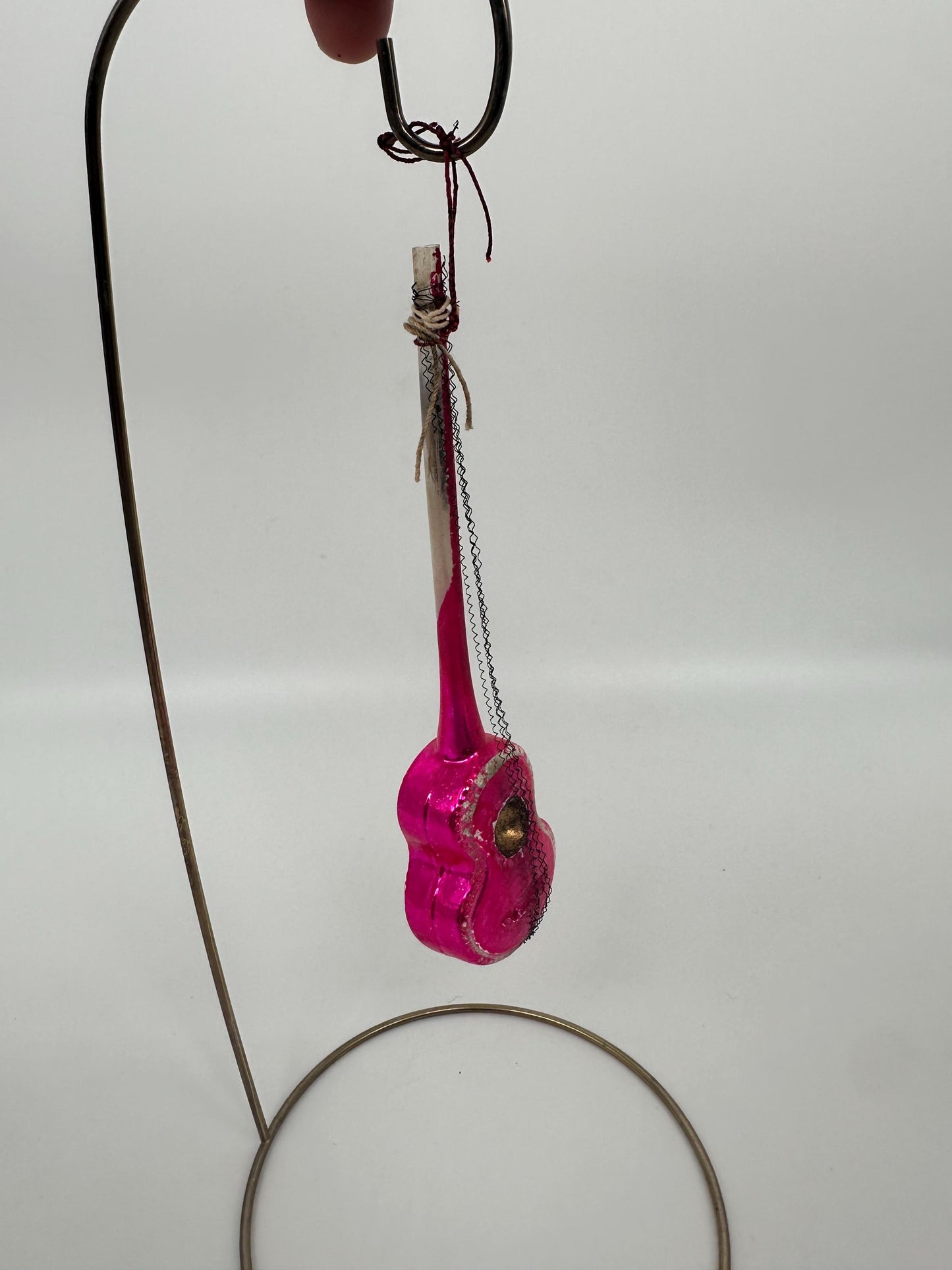 Vintage German Hand-Blown Glass Guitar Ornament | Fuchsia Holiday Tree Trim