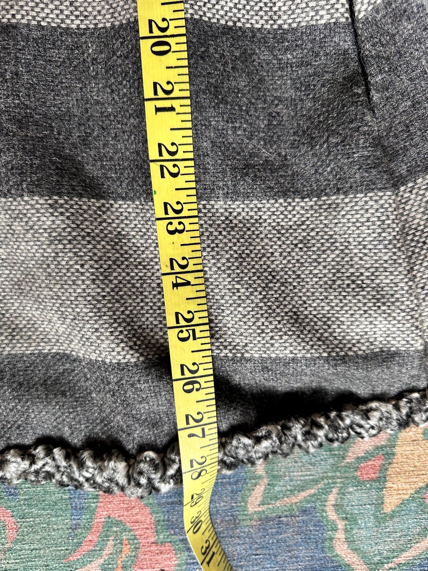 Vintage 1970s Wool Blend Cape Coat, Gray Black White Stripes, Toggle Closure, Boho Jacket