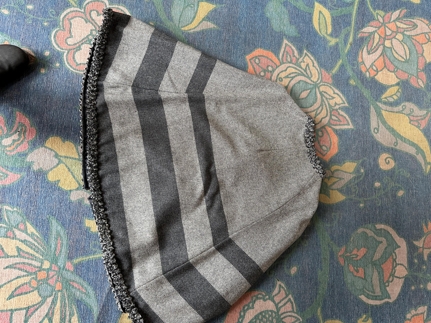 Vintage 1970s Wool Blend Cape Coat, Gray Black White Stripes, Toggle Closure, Boho Jacket