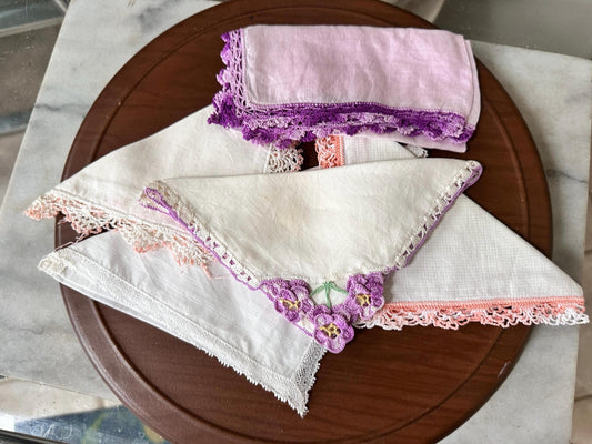 Vintage Linen Crocheted Hankies Set – Shabby Chic Bridal Wedding Hankies