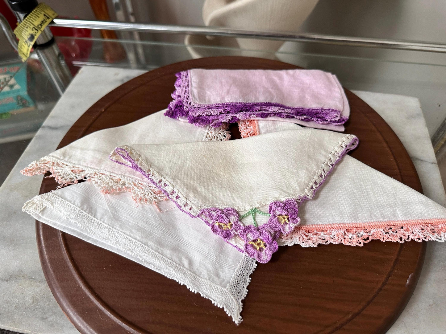 Vintage Linen Crocheted Hankies Set – Shabby Chic Bridal Wedding Hankies