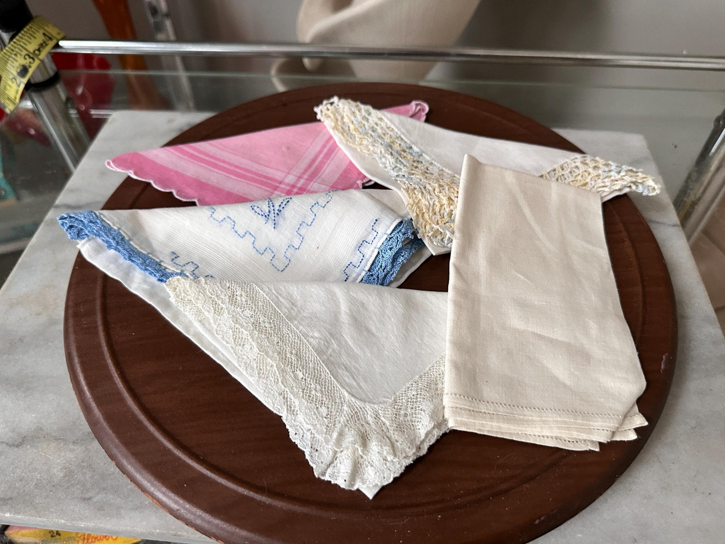 Vintage Shabby Chic Linen Crocheted Hankies – Ivory, Pink, Pastel Bridal Wedding Set