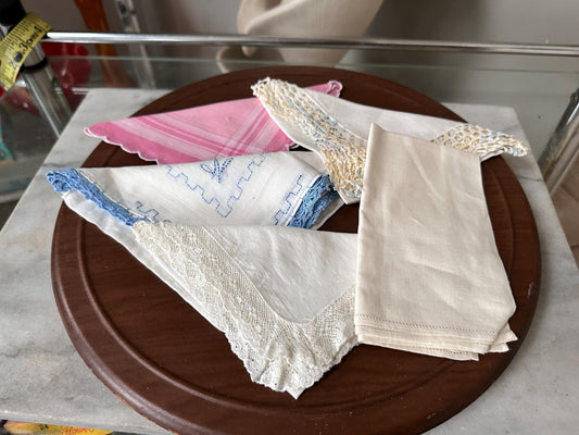Vintage Shabby Chic Linen Crocheted Hankies – Ivory, Pink, Pastel Bridal Wedding Set