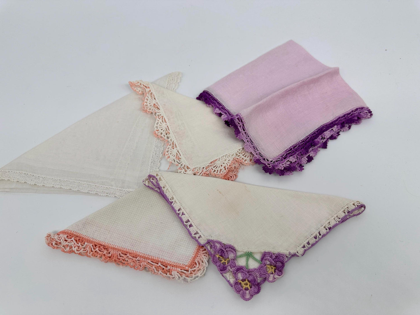 Vintage Linen Crocheted Hankies Set – Shabby Chic Bridal Wedding Hankies