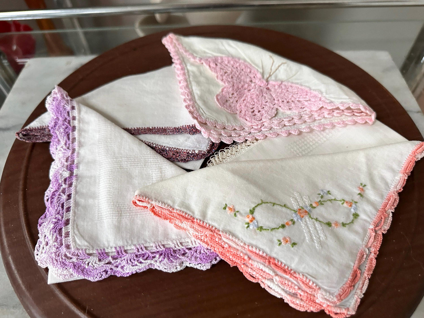 Vintage Linen Hankies - Pastel Floral and Butterfly Embroidery, Bridal Hanky Set of 5