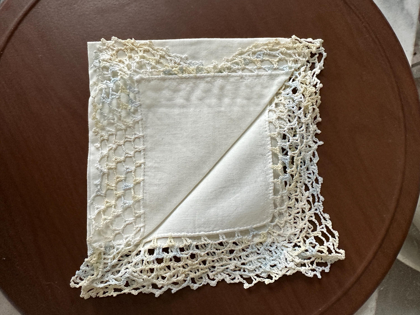 Vintage Shabby Chic Linen Crocheted Hankies – Ivory, Pink, Pastel Bridal Wedding Set