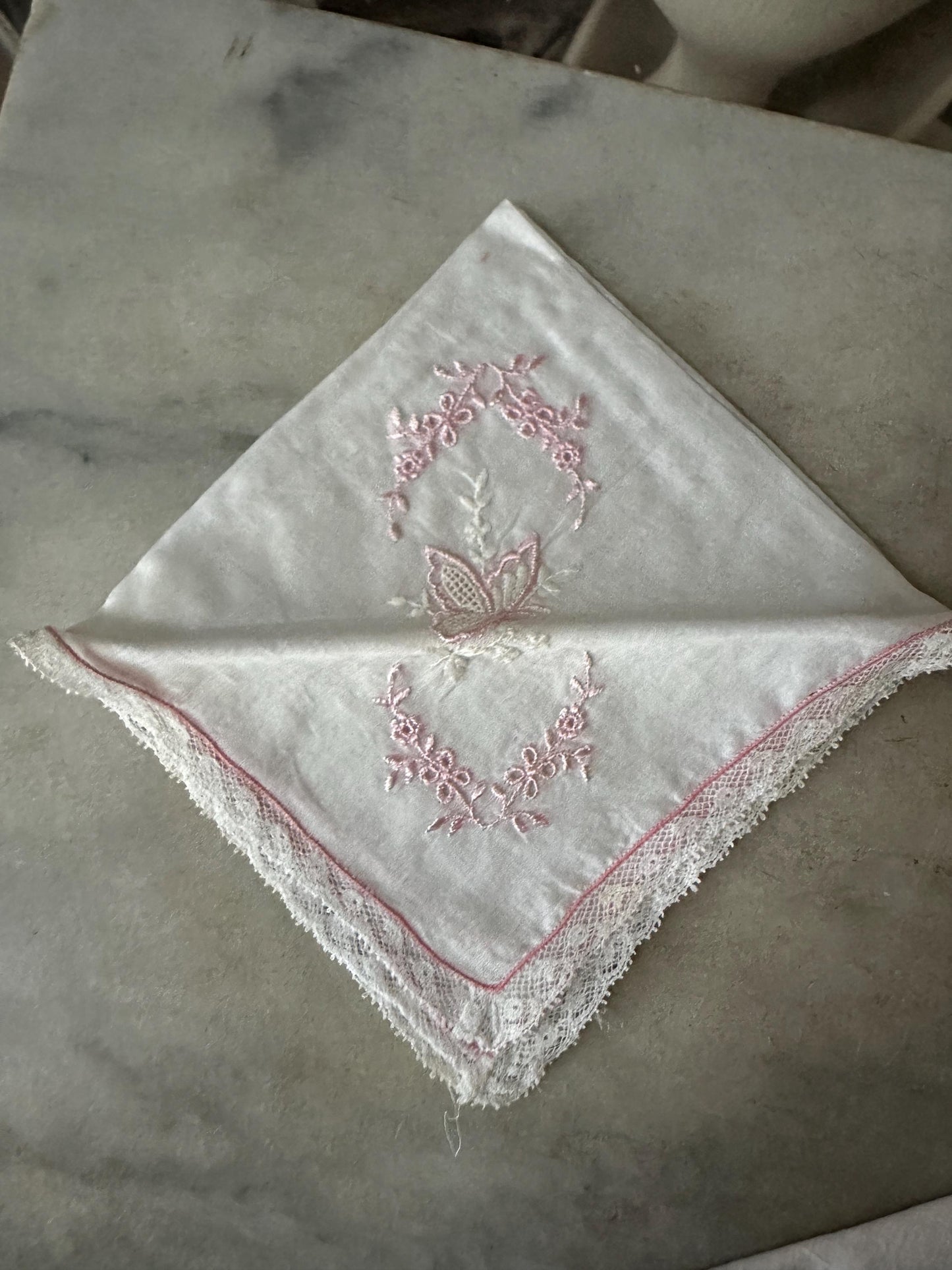 Vintage Linen Hankies - Pastel Floral and Butterfly Embroidery, Bridal Hanky Set of 5