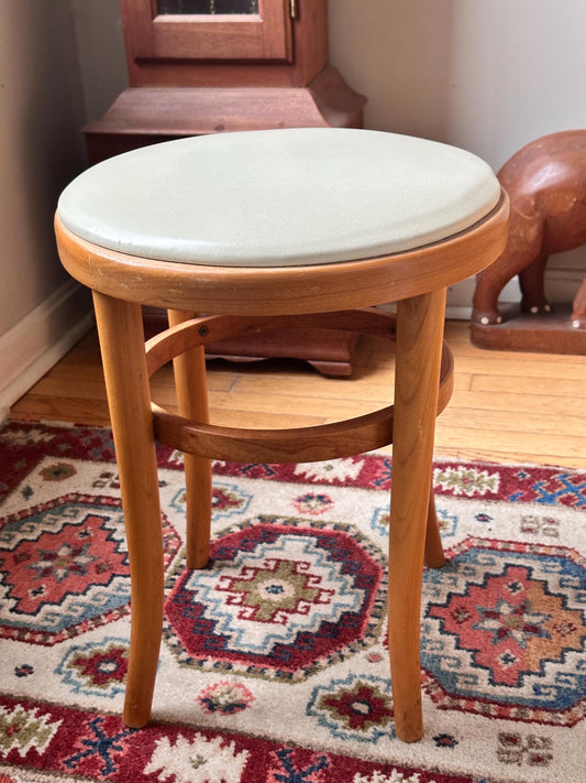 Vintage Thonet Bentwood Stool Chair | White Vinyl Padded Seat, European Furniture
