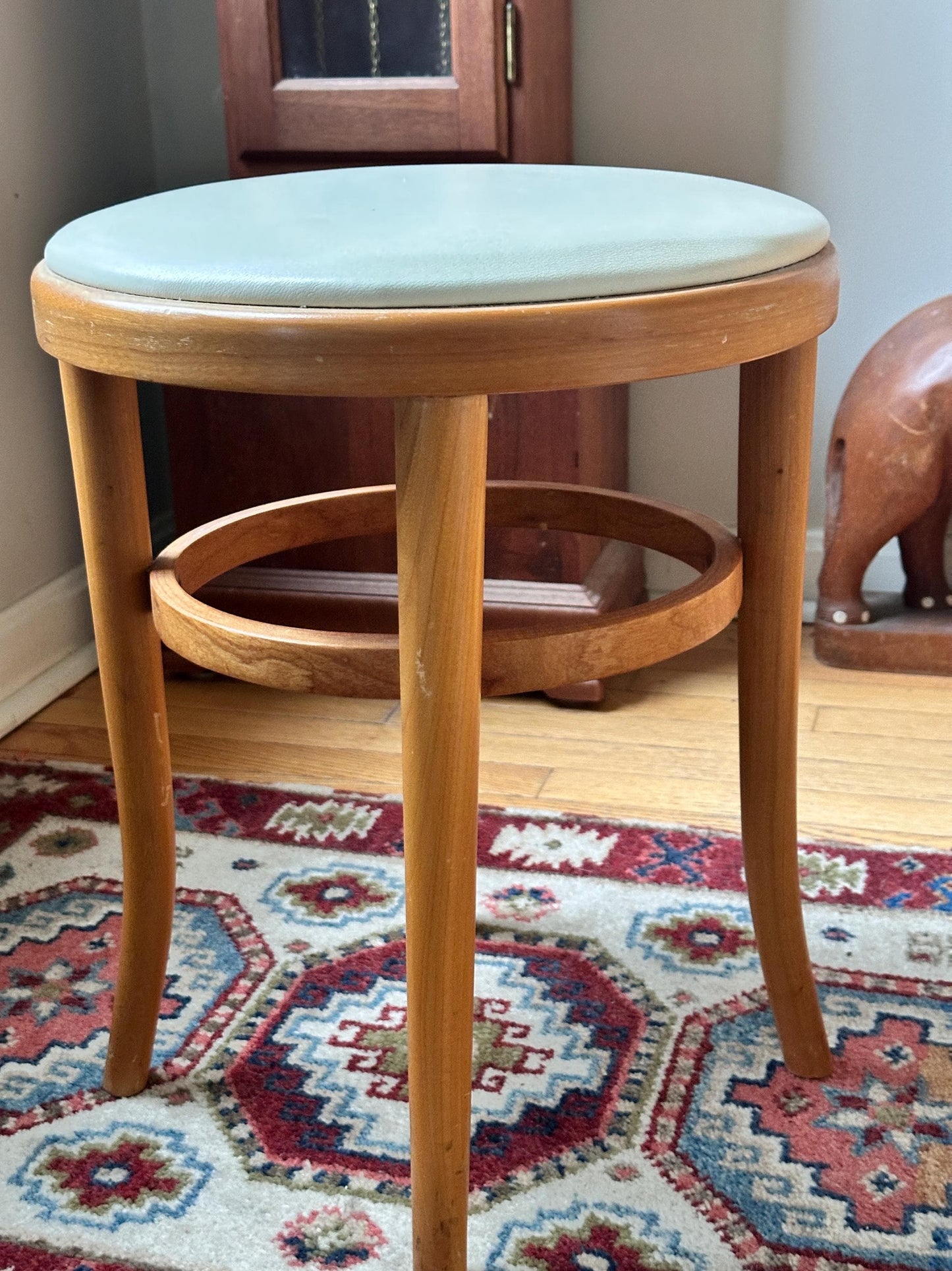 Vintage Thonet Bentwood Stool Chair | White Vinyl Padded Seat, European Furniture