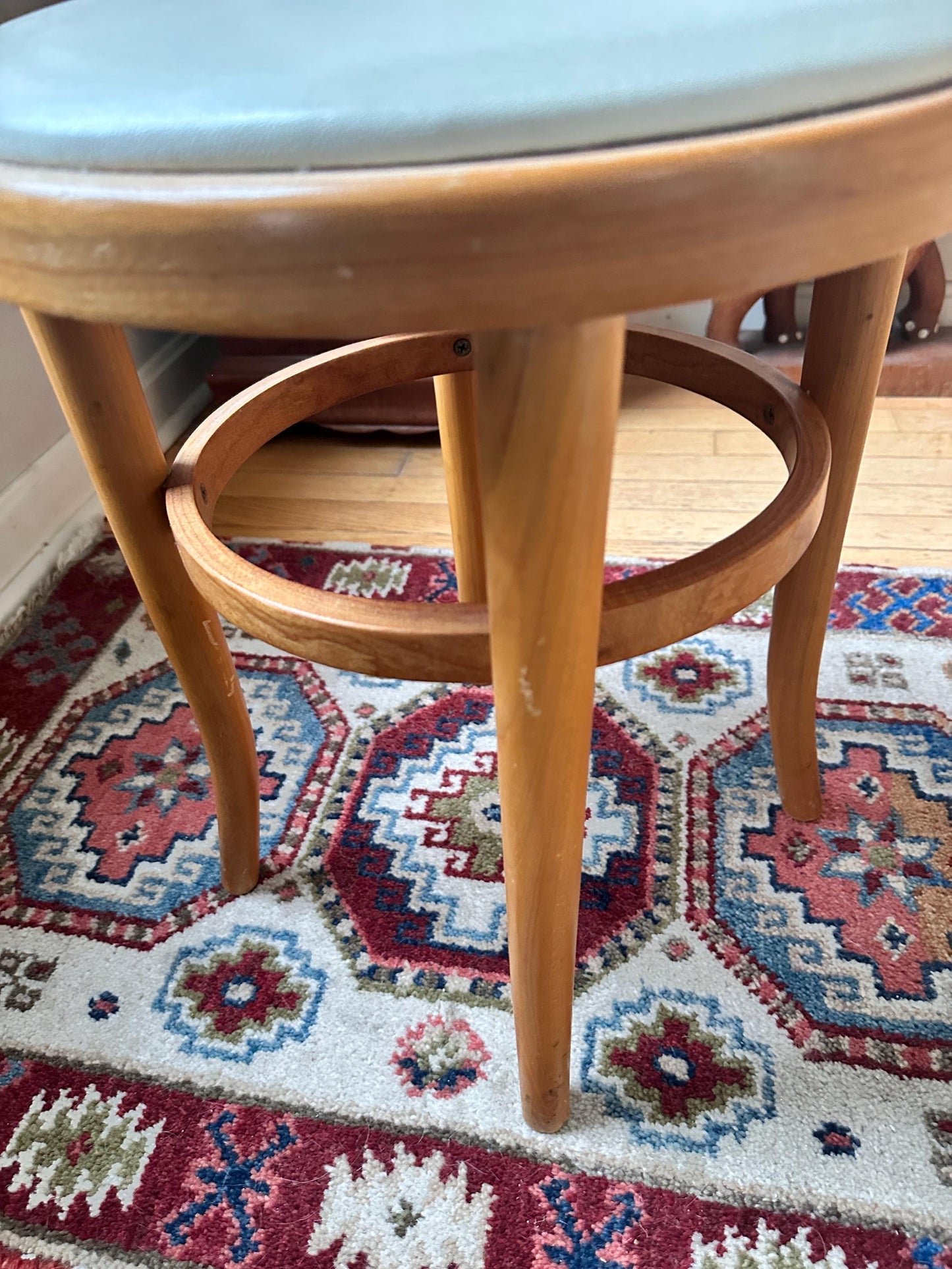 Vintage Thonet Bentwood Stool Chair | White Vinyl Padded Seat, European Furniture