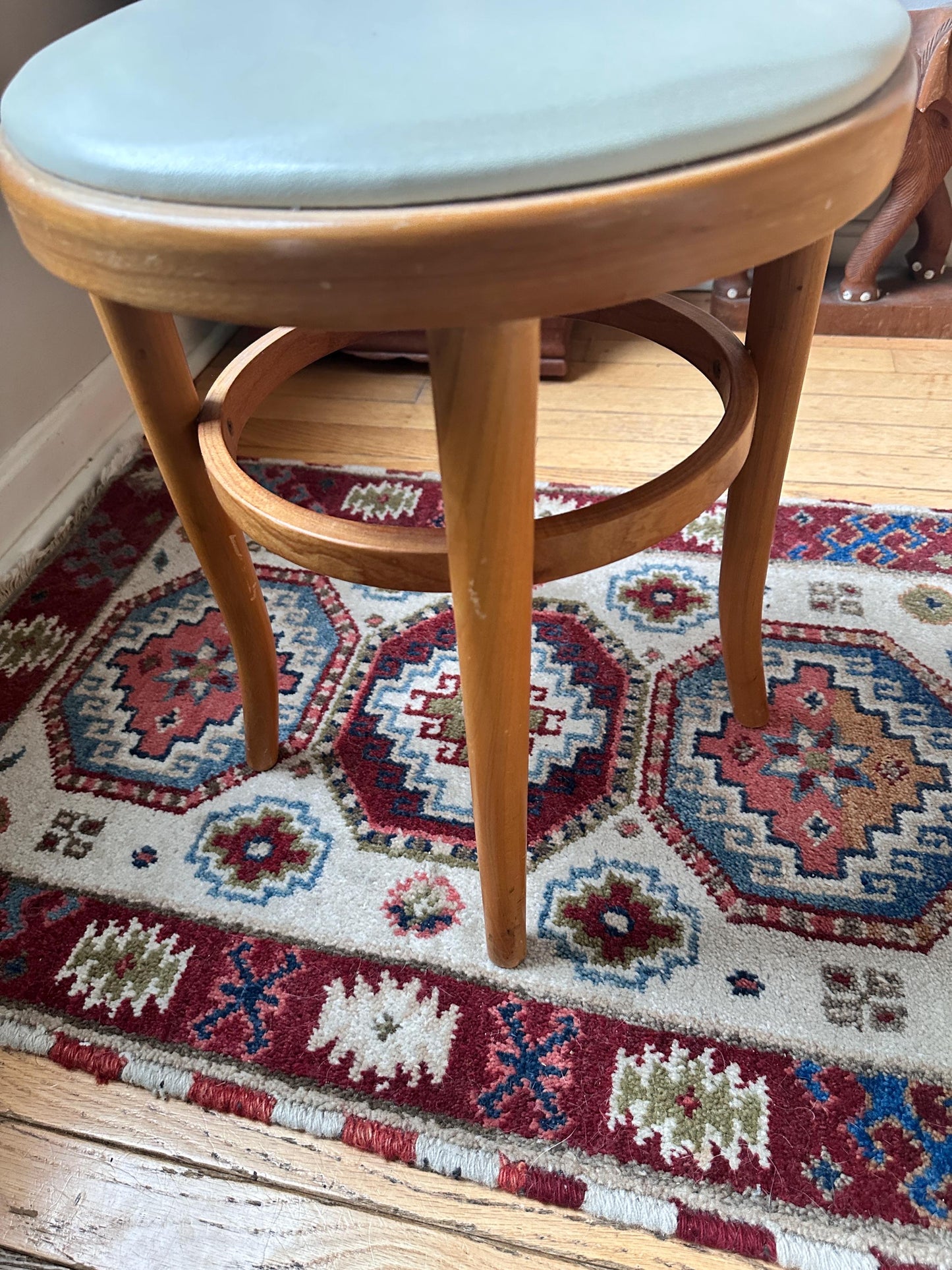 Vintage Thonet Bentwood Stool Chair | White Vinyl Padded Seat, European Furniture