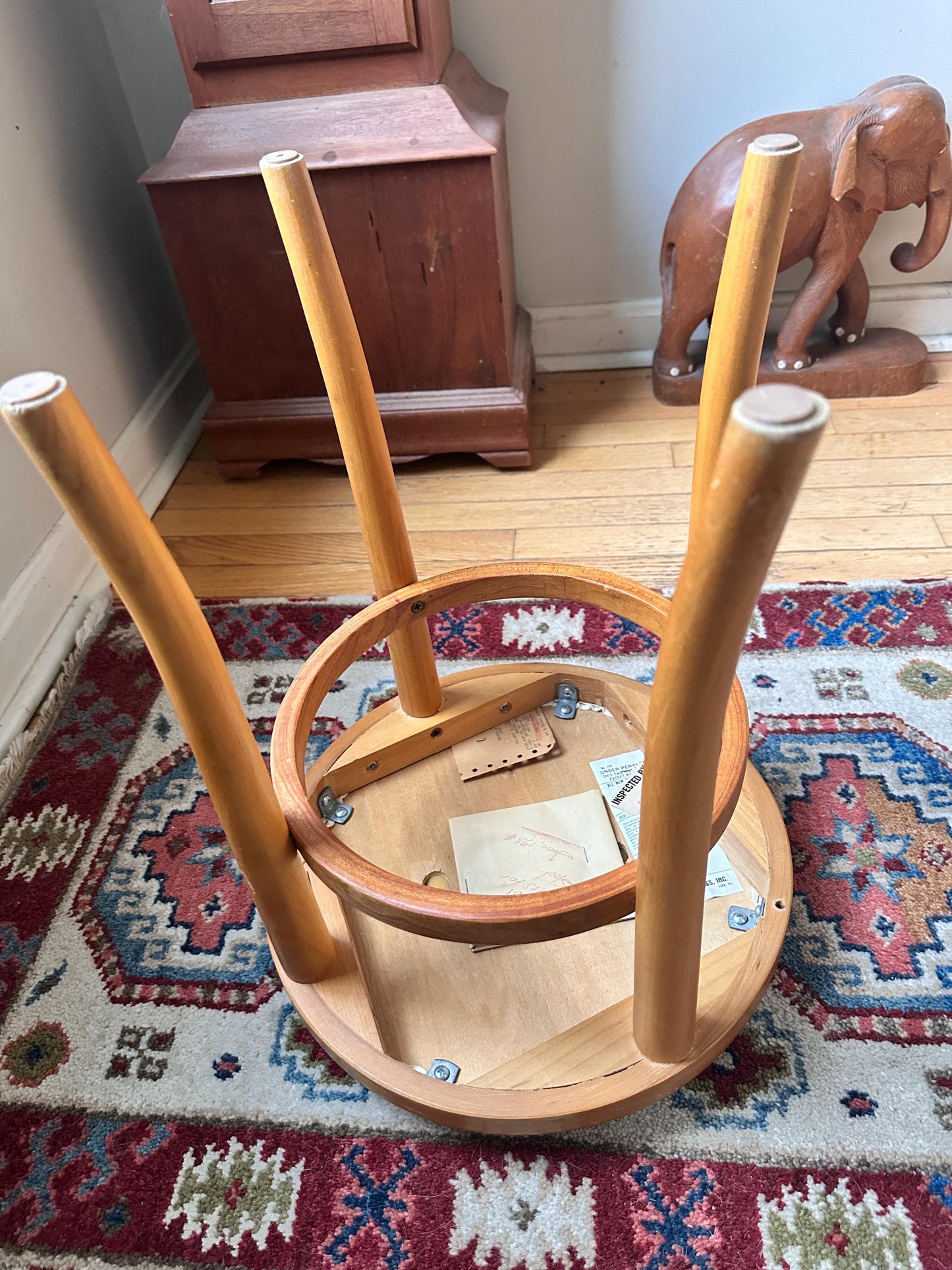 Vintage Thonet Bentwood Stool Chair | White Vinyl Padded Seat, European Furniture