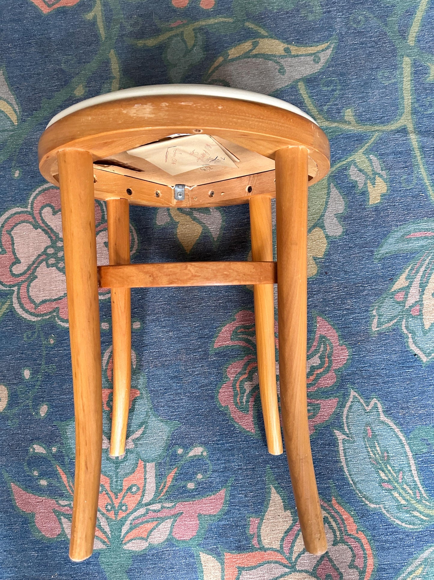 Vintage Thonet Bentwood Stool Chair | White Vinyl Padded Seat, European Furniture