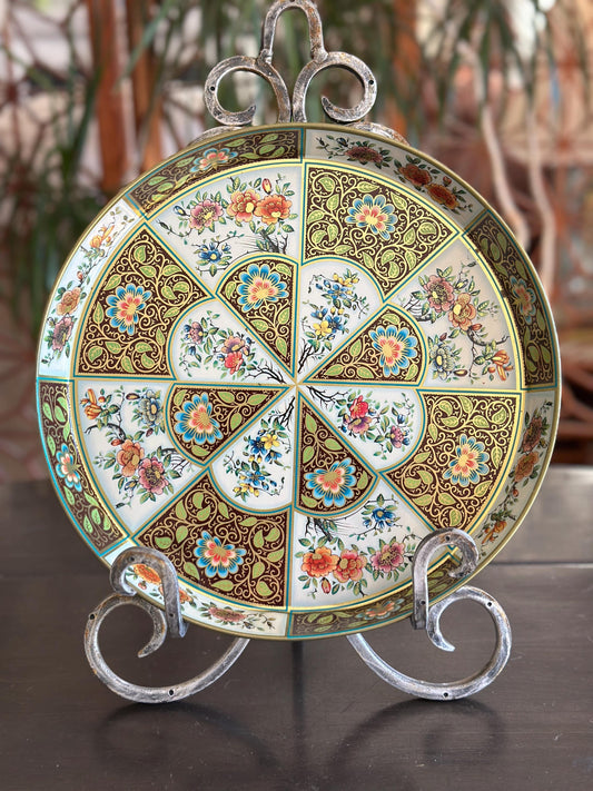 Vintage Daher Metal Tray: 1971 Floral Scroll Charger, English Tin Serving Plate