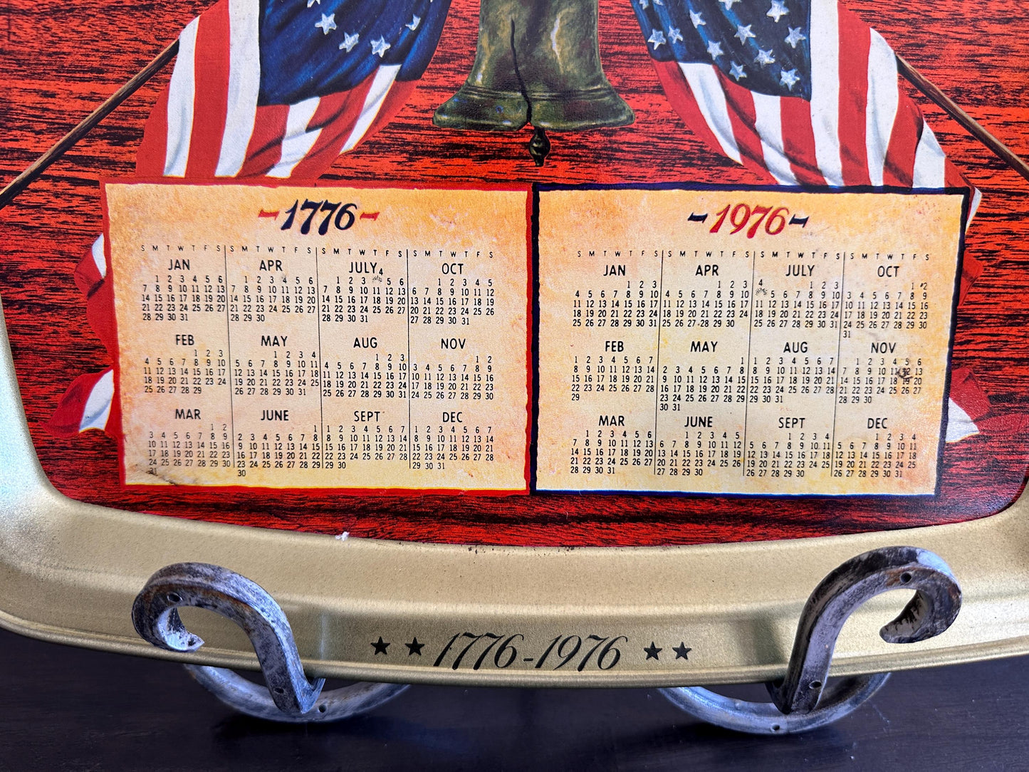 1976 Bicentennial Metal Serving Tray, Patriotic Calendar Kitchen Decor