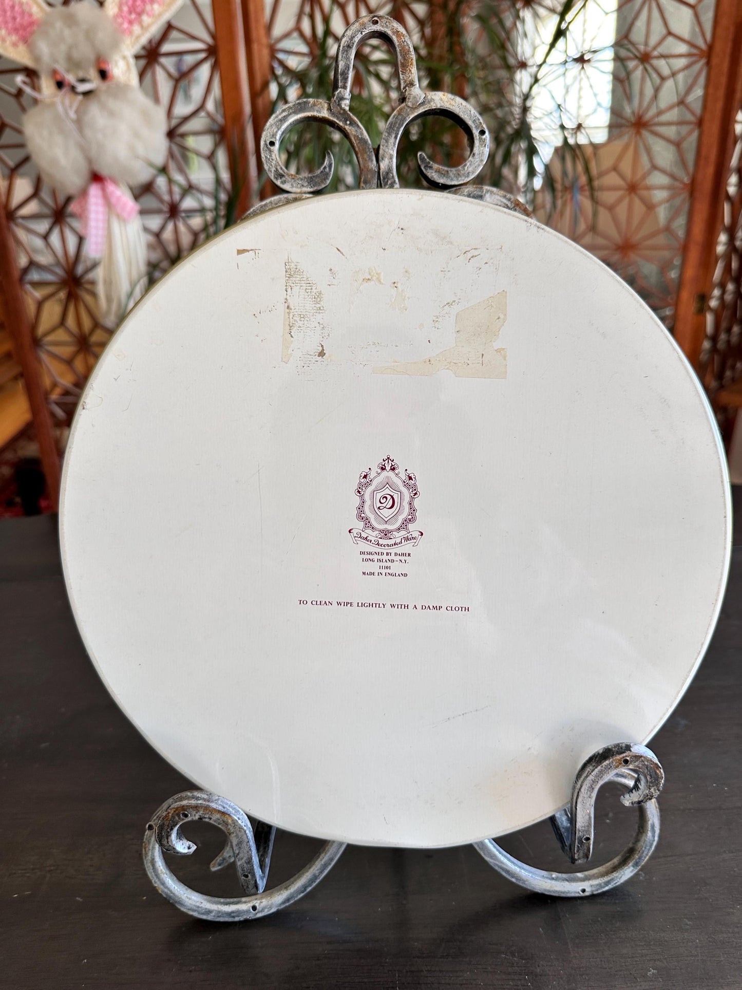 Vintage Daher Metal Tray: 1971 Floral Scroll Charger, English Tin Serving Plate