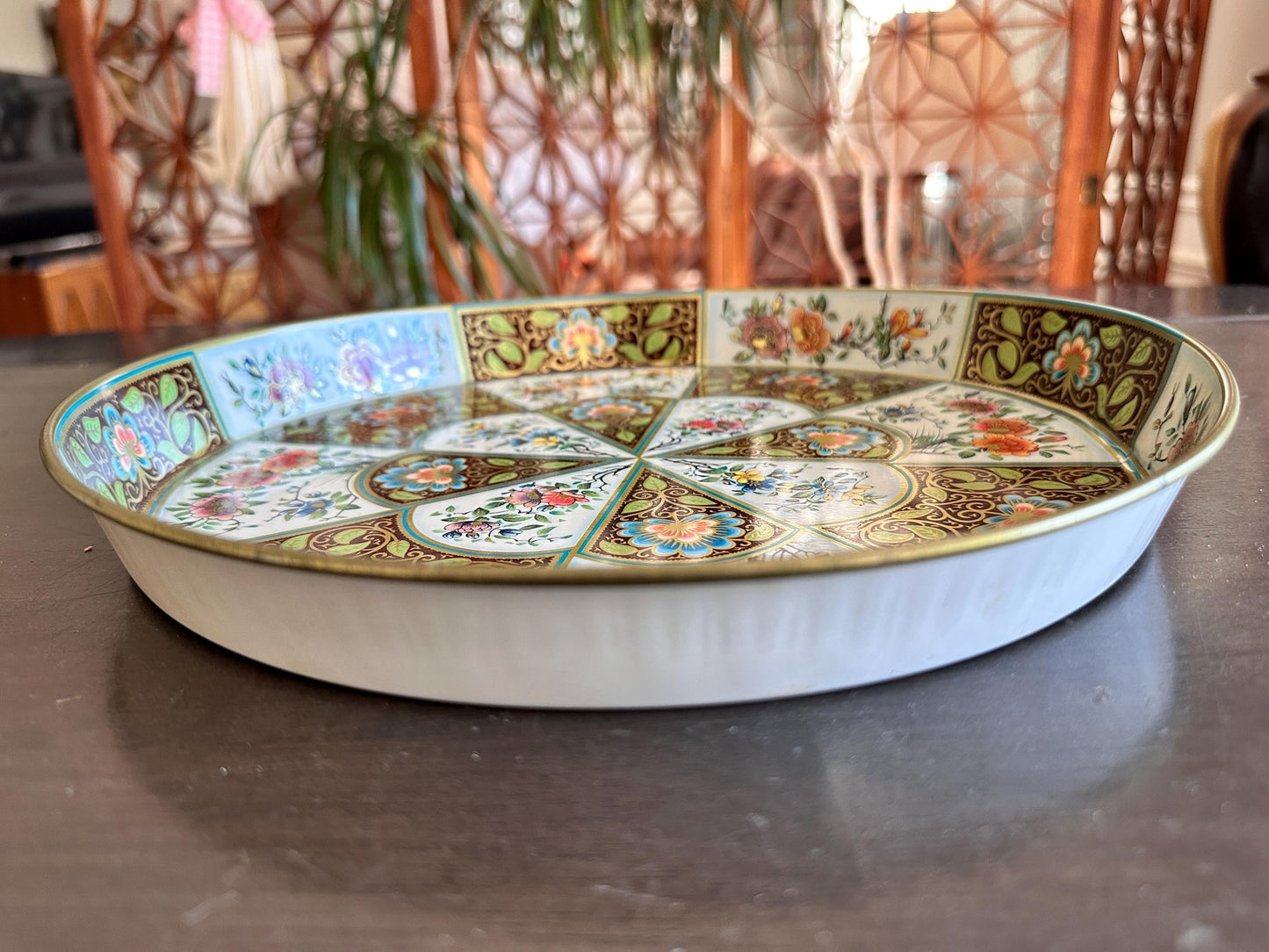 Vintage Daher Metal Tray: 1971 Floral Scroll Charger, English Tin Serving Plate