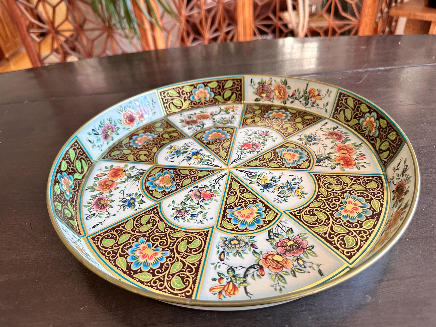 Vintage Daher Metal Tray: 1971 Floral Scroll Charger, English Tin Serving Plate