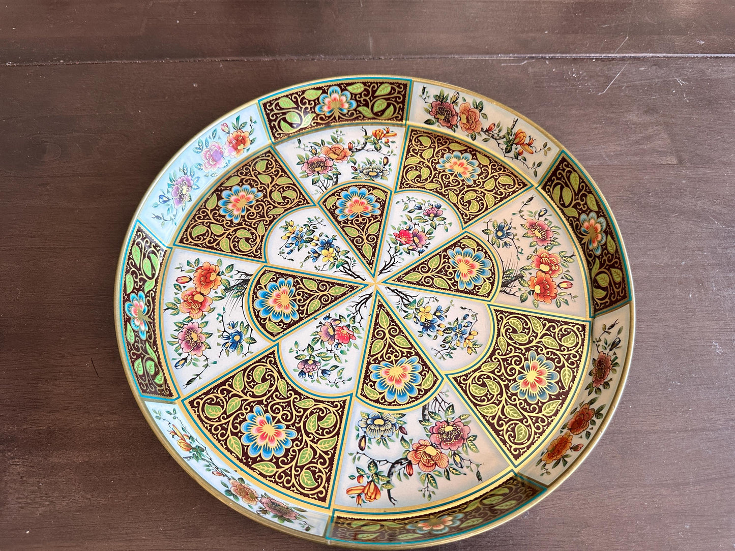 Vintage Daher Metal Tray: 1971 Floral Scroll Charger, English Tin Serving Plate