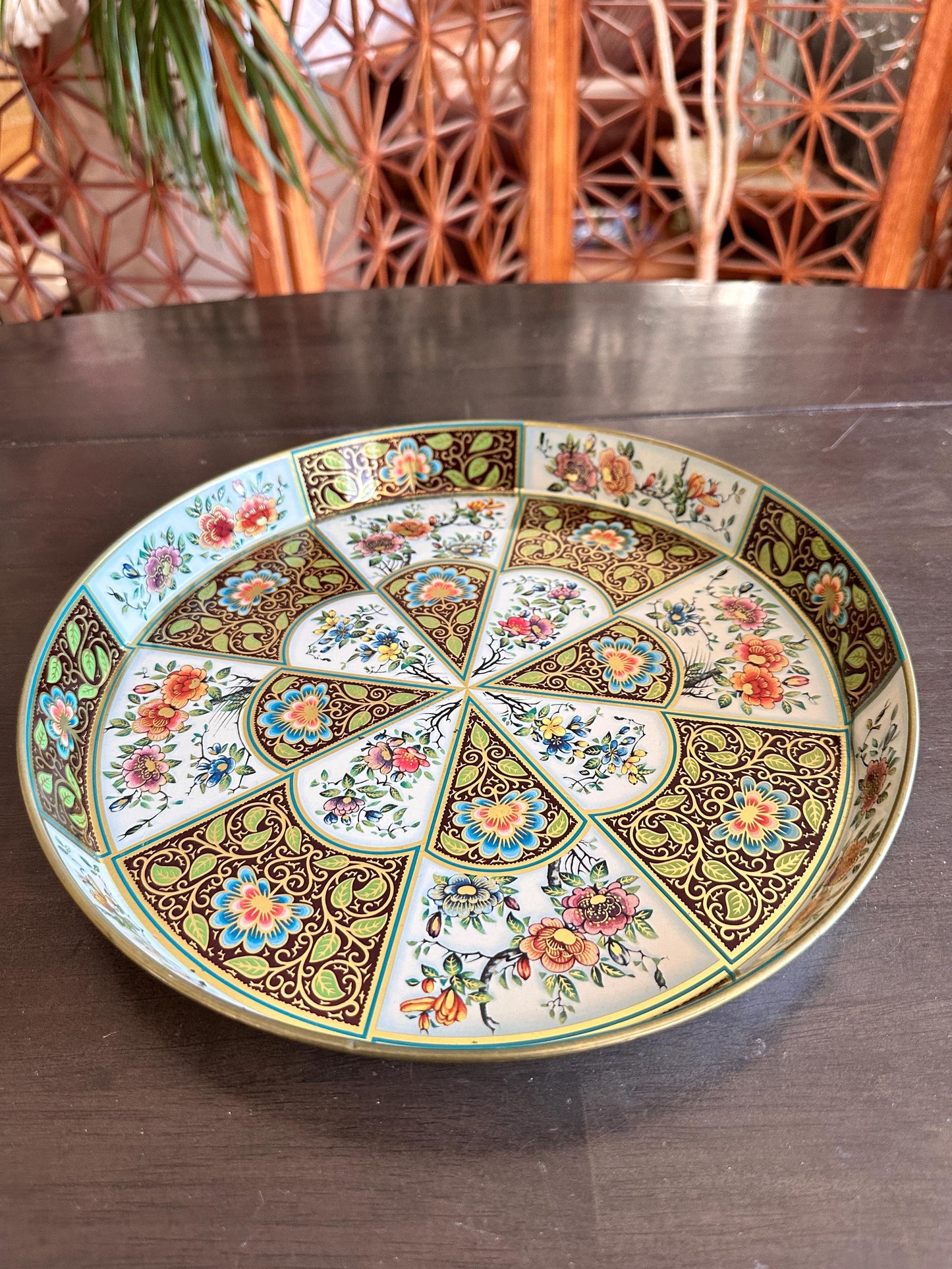 Vintage Daher Metal Tray: 1971 Floral Scroll Charger, English Tin Serving Plate