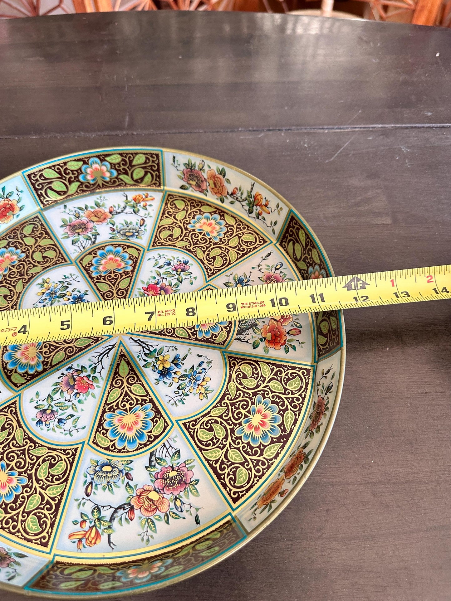 Vintage Daher Metal Tray: 1971 Floral Scroll Charger, English Tin Serving Plate