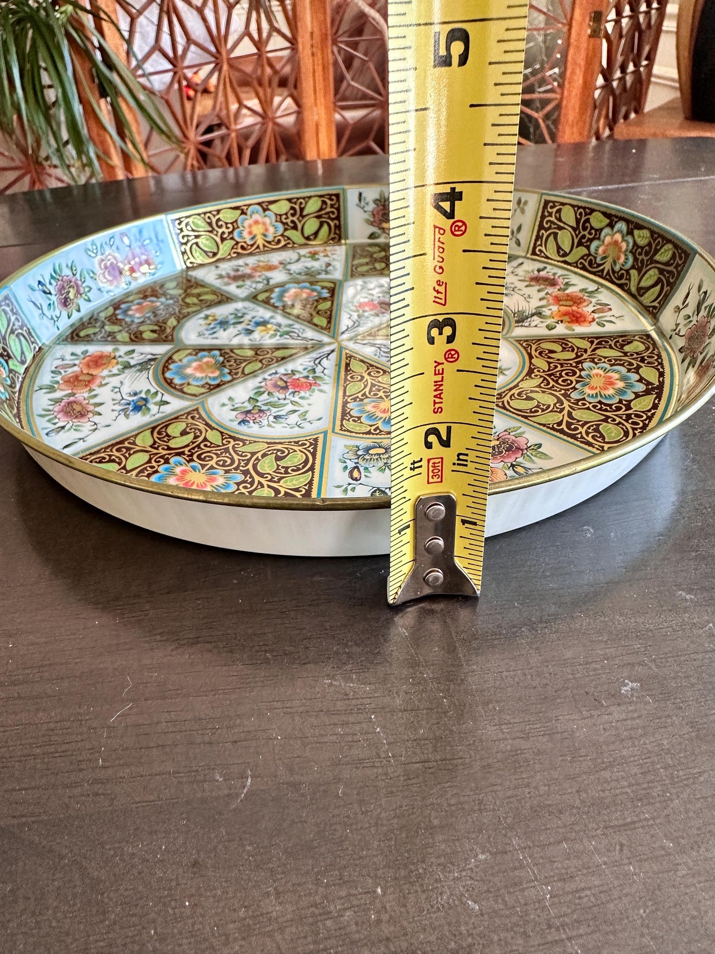 Vintage Daher Metal Tray: 1971 Floral Scroll Charger, English Tin Serving Plate