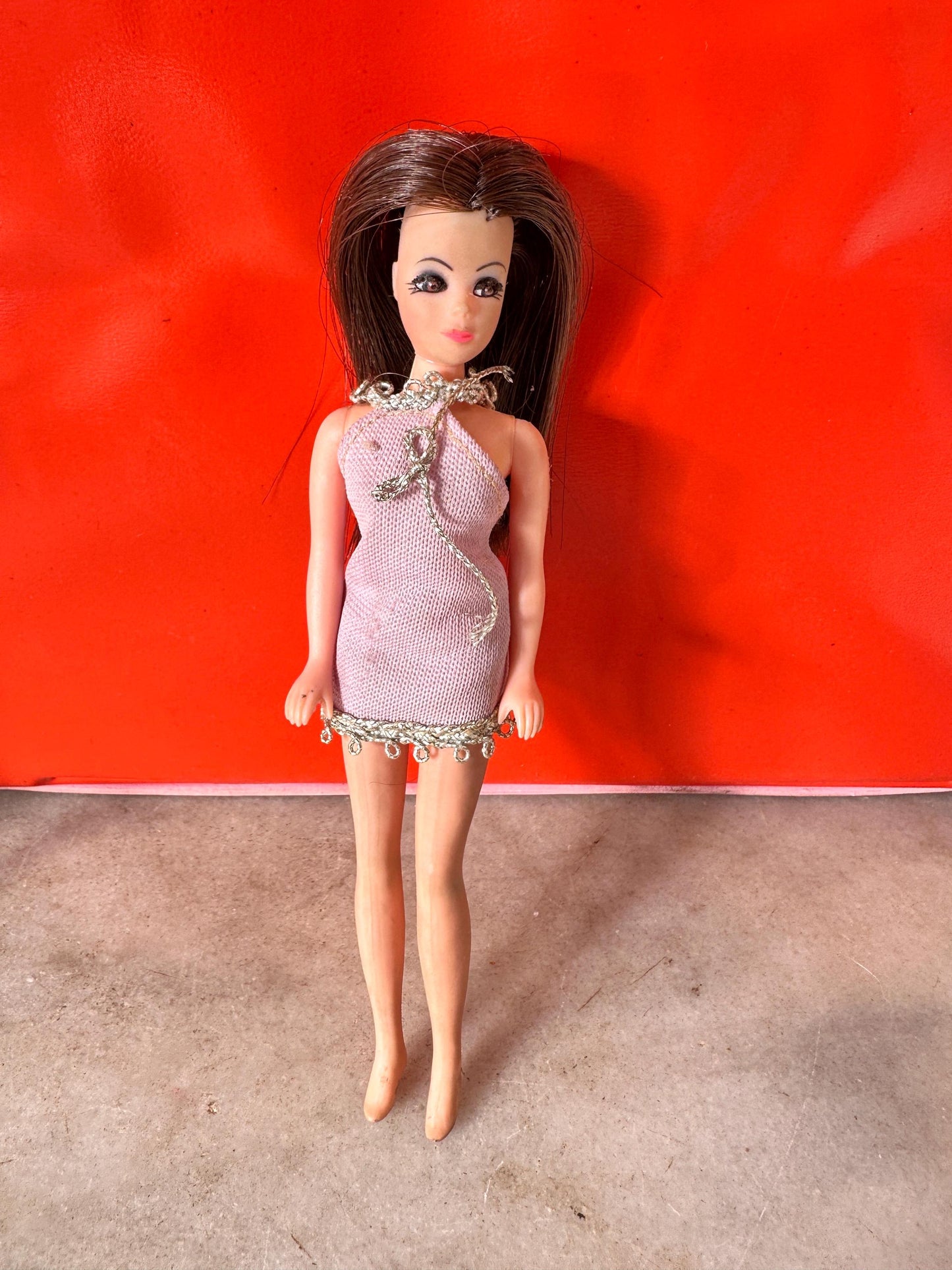 1960s Mod Fashion Doll Wardrobe Case with 6 Dolls, Orange Vinyl Retro Toy Storage