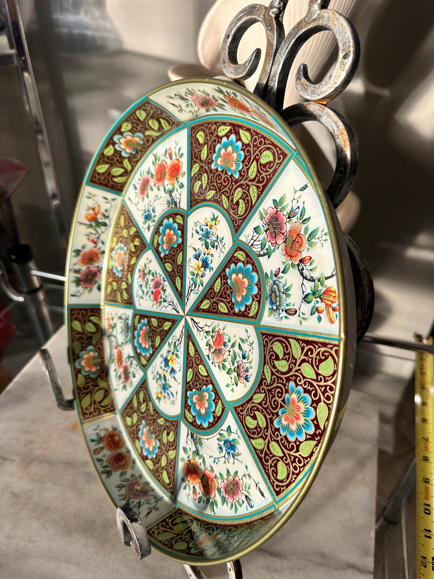 Vintage Daher Metal Tray: 1971 Floral Scroll Charger, English Tin Serving Plate