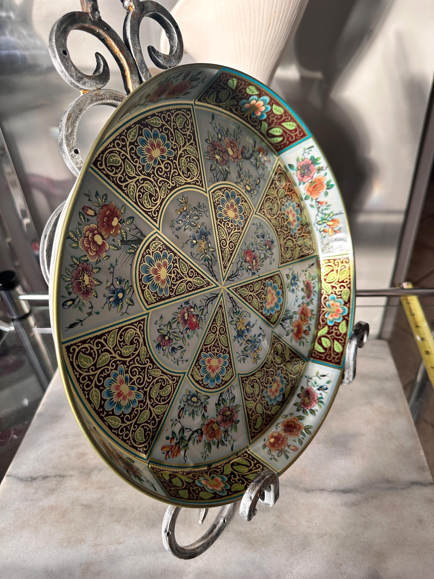 Vintage Daher Metal Tray: 1971 Floral Scroll Charger, English Tin Serving Plate