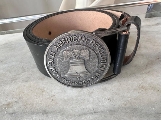 Vintage Bicentennial Liberty Bell Belt Buckle | Size 36 Leather Belt