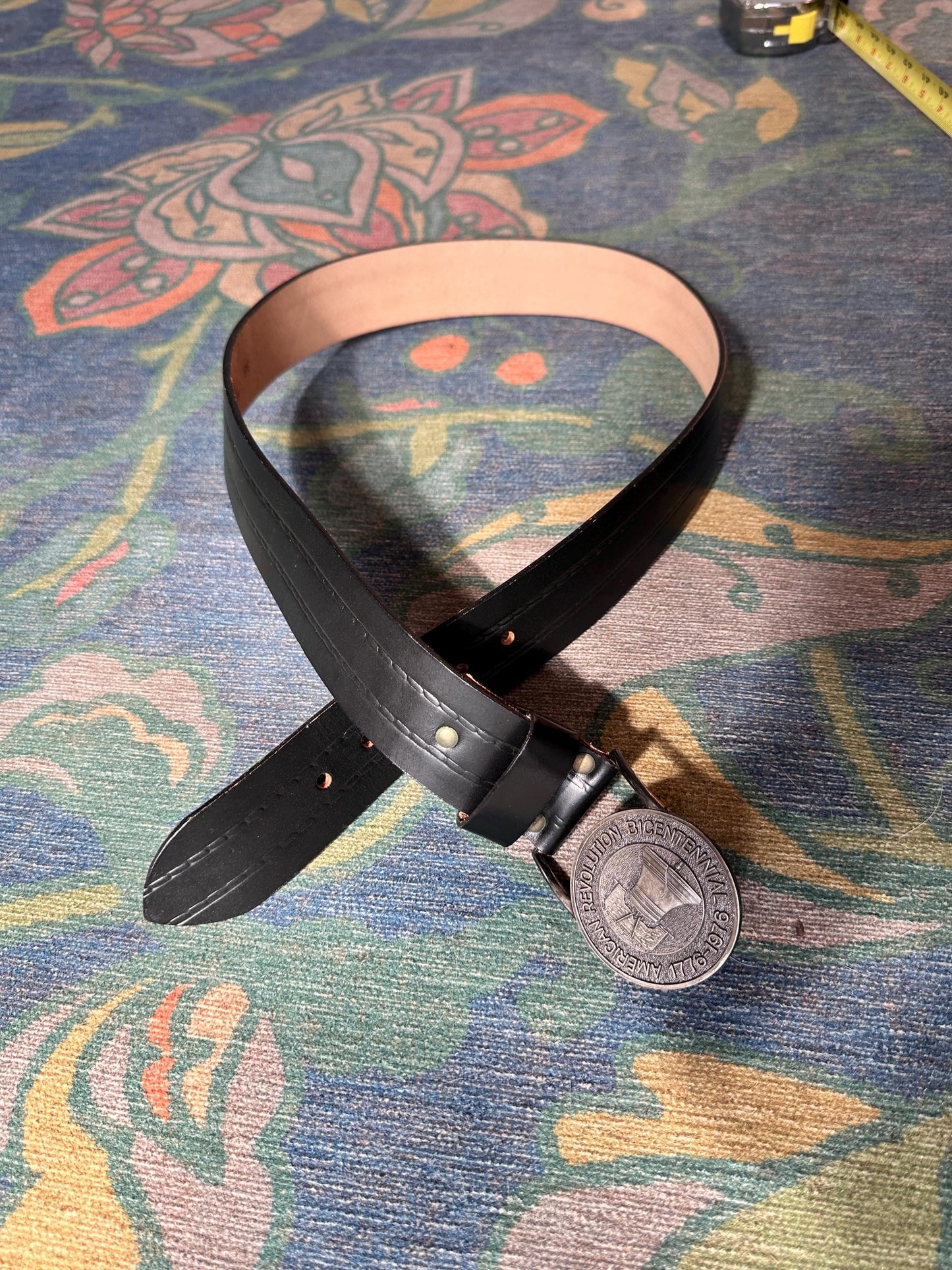 Vintage Bicentennial Liberty Bell Belt Buckle | Size 36 Leather Belt