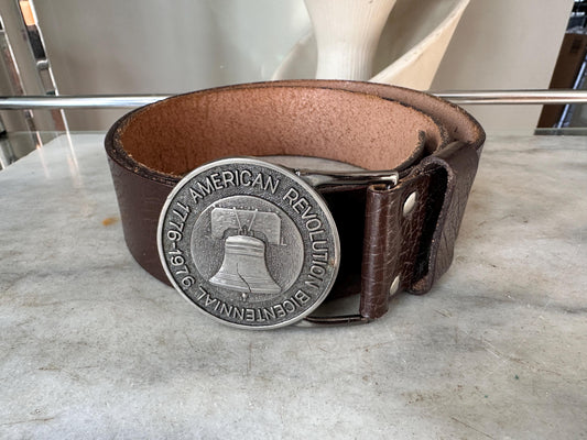 Vintage Bicentennial Liberty Bell Belt Buckle | Size 40 Leather Americana