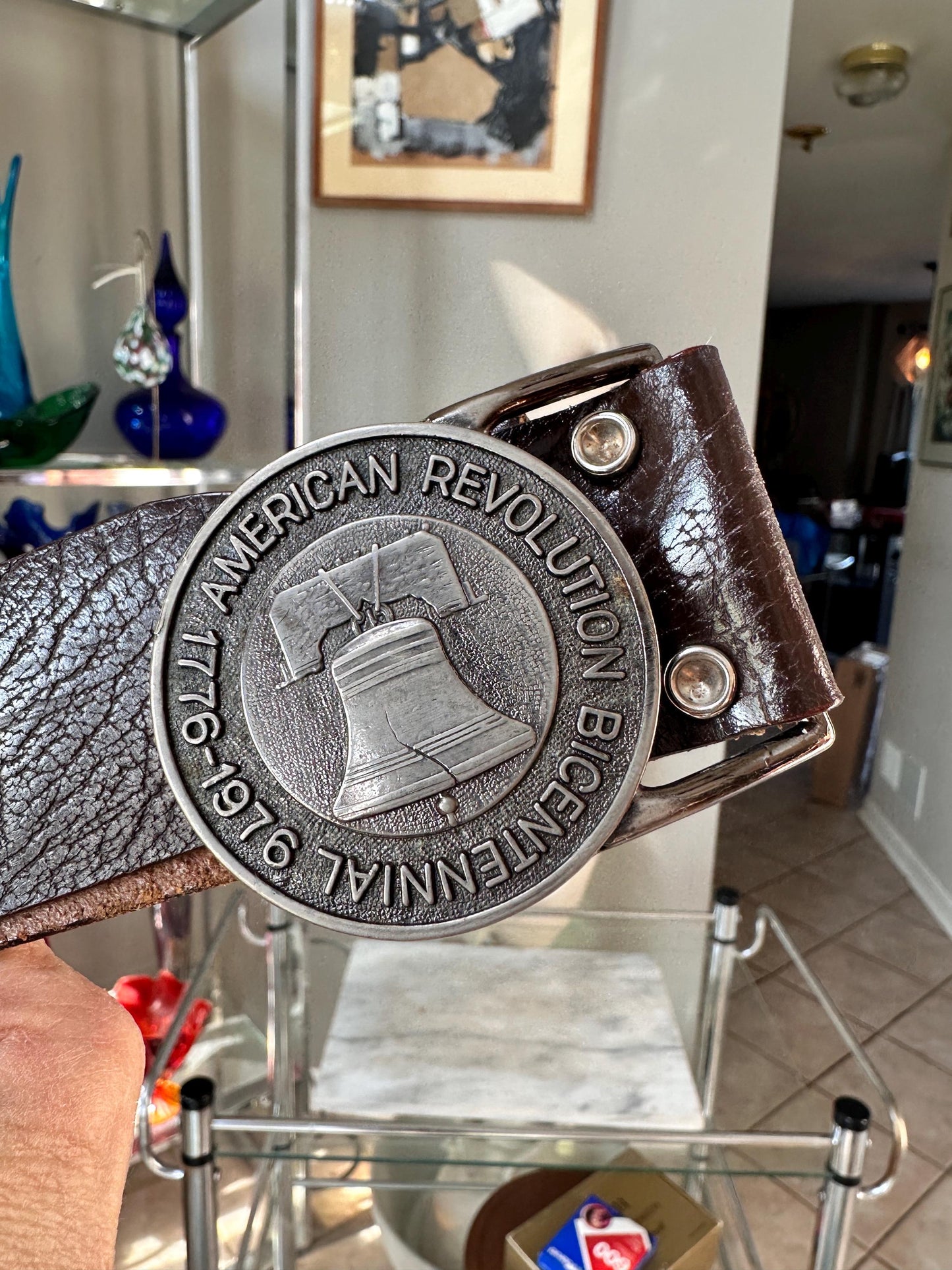 Vintage Bicentennial Liberty Bell Belt Buckle | Size 40 Leather Americana