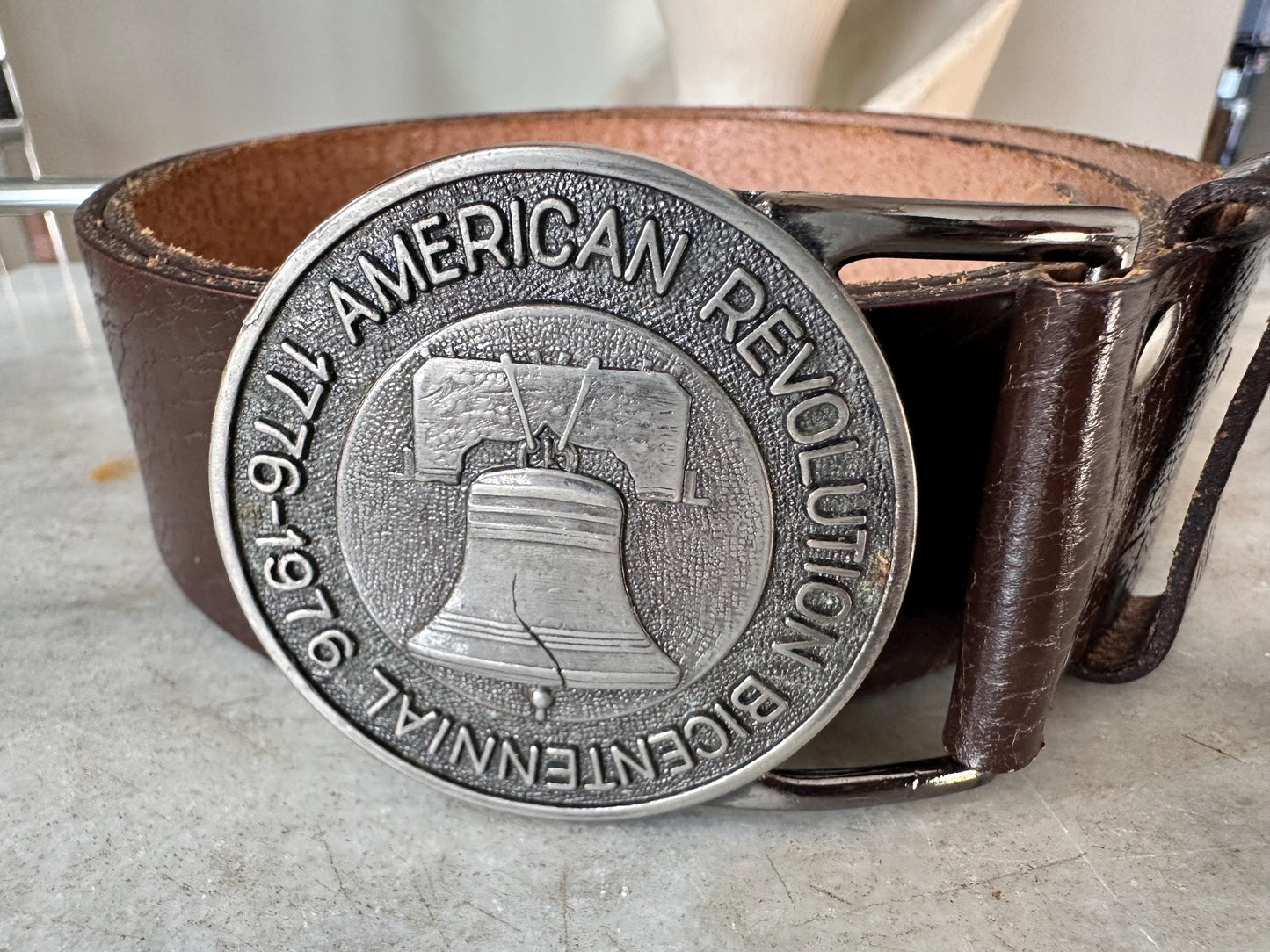 Vintage Bicentennial Liberty Bell Belt Buckle | Size 40 Leather Americana