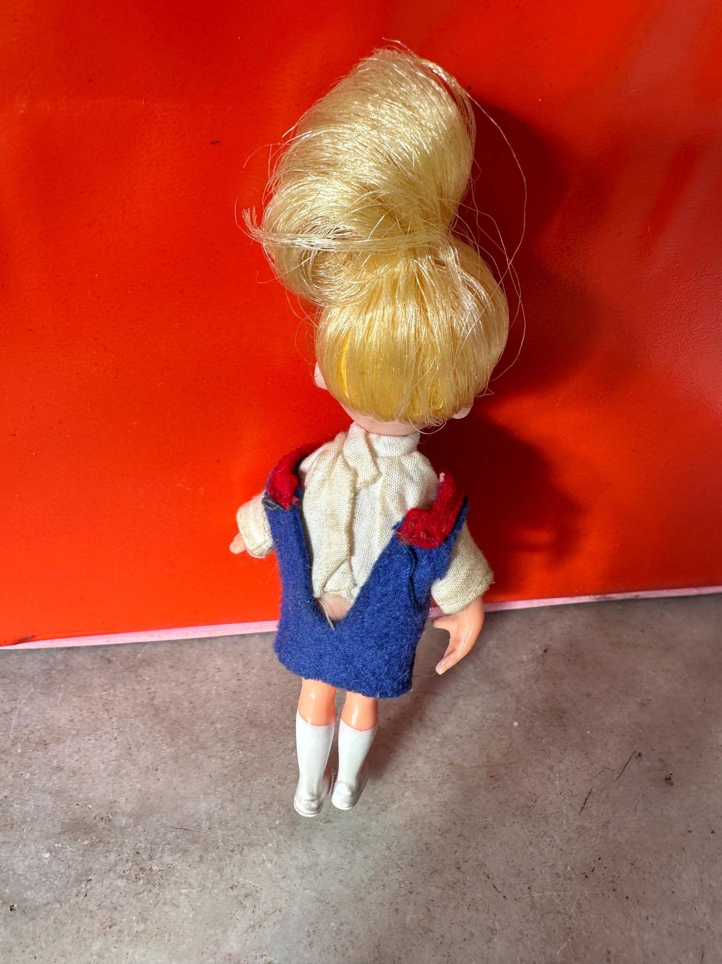 1960s Mod Fashion Doll Wardrobe Case with 6 Dolls, Orange Vinyl Retro Toy Storage