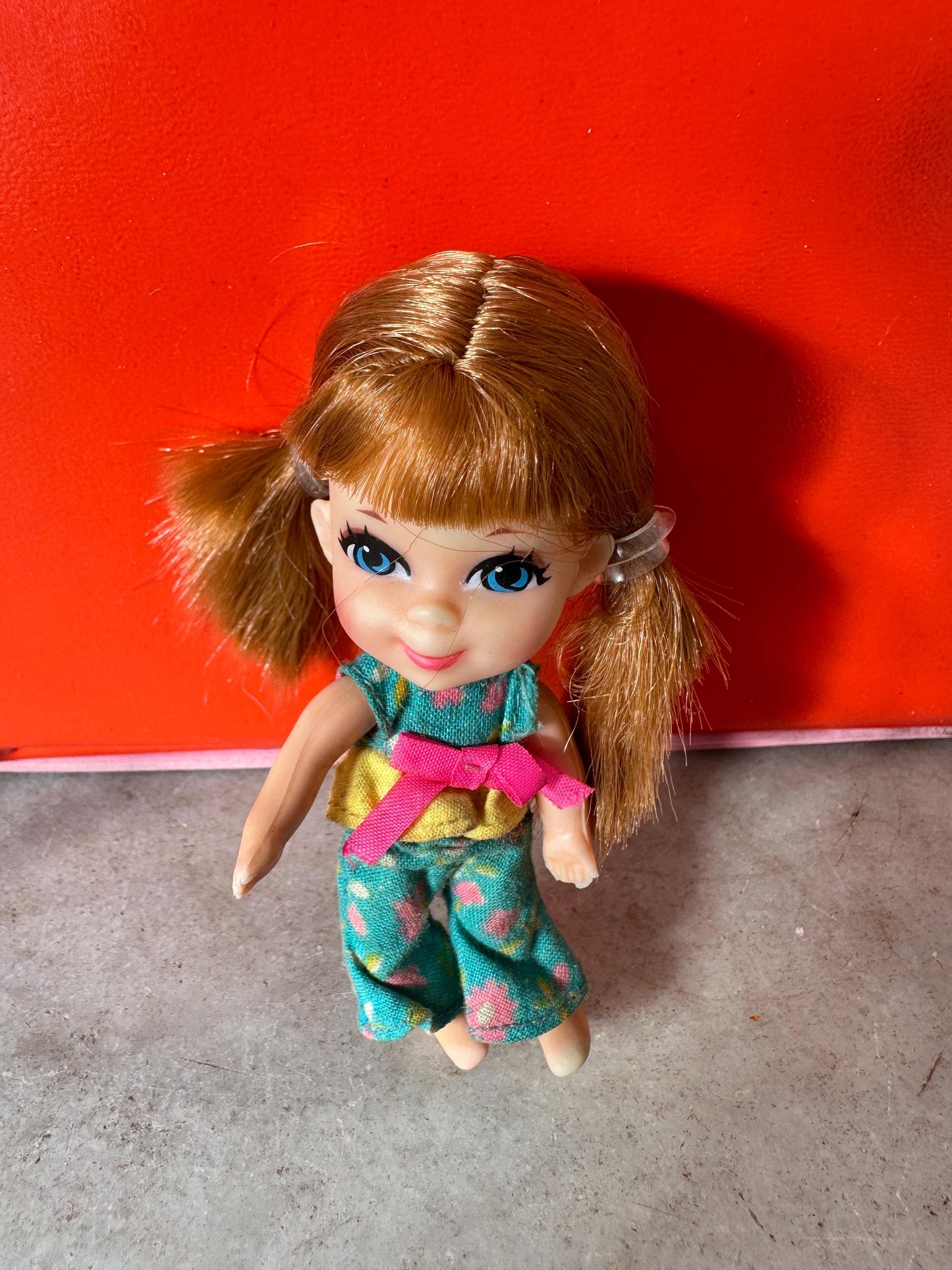 1960s Mod Fashion Doll Wardrobe Case with 6 Dolls, Orange Vinyl Retro Toy Storage