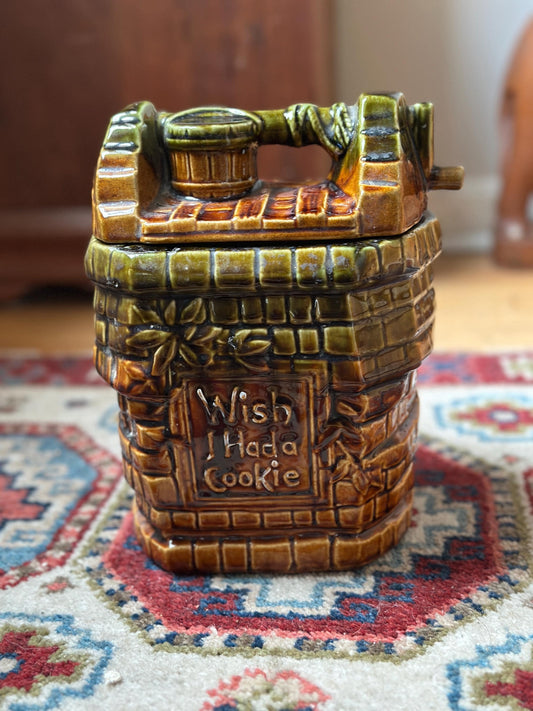 Vintage McCoy Wishing Well Cookie Jar | Brown USA Pottery Kitchen Decor