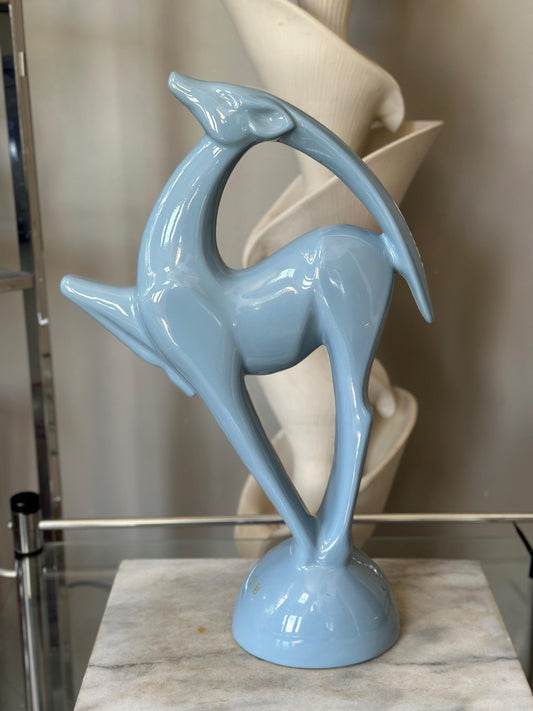 Vintage Haeger Pottery Gazelle Sculpture – Blue Art Deco MCM Ceramic (1979)